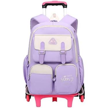 Imagem de Mochilas Escolares Para Meninos Grils Com Rodas, Mochila Para Crianças Em Idade Escolar, Bagagem Com Rodas Mochila Infantil Carrinho À Prova D'água Com Rodinhas,Roxo,45 * 32 * 22cm,Hilarious123