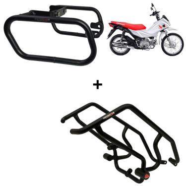 Imagem de Kit Protetor de Motor e Carenagem Com Apoio para Pés + Protetor Traseiro com Apoio p/ Bolsas Laterais Coyote - Pop 110 - Honda