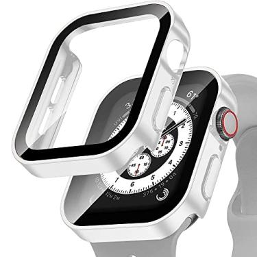 Imagem de ANZOAT Capa + Vidro para Apple Watch Serie 8 45mm 41mm 44mm 40mm Protetor de Tela À Prova D'água Acessórios Edge Bumper iWatch 5 SE 6 7 Capa (Cor: Branco fosco, Tamanho: 40mm Série 4 5 6 SE)