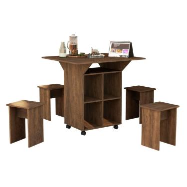 Imagem de Mesa Aparador Multifuncional Dobrável Com Bancos Annie Castanho