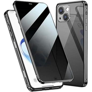 Imagem de ONECMN Capa de telefone vítreo magnética dupla face antiespiamento, para Apple iPhone 14 Plus (2022) Capa de vidro temperado dupla face de 6,7 polegadas (cor: Preto)