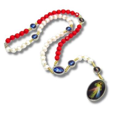 Imagem de Colar Terço Medalhas Jesus Misericordioso e Divino Espírito Santo