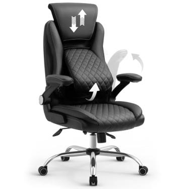 Imagem de YAMASORO Cadeira Presidente Ergonomica Premium Cadeira de Escritório de Cabeça Ajustável e Ângulo do Apoio Lombar Ajustável com Base Cromada-Highback Preta