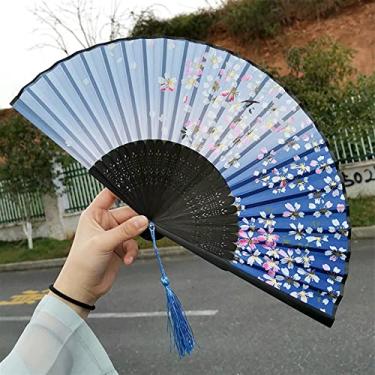 Imagem de Leque dobrável Ventiladores de mão de bambu dobráveis de casamento leque chinês japonês crianças China antigo ventilador dobrável presente eventail um principal waaiers vintage bambu acessórios decorativos feitos à mão (cor: 0030)