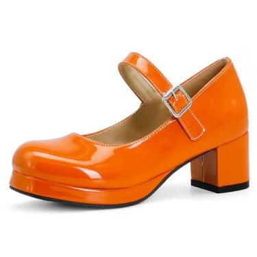 Imagem de ZIRIA Sapatos de salto médio Lolita feminino alças Mary Janes sapatos sapatos vermelhos amarelos saltos sapatos de festa dança senhoras, Laranja, 34 BR