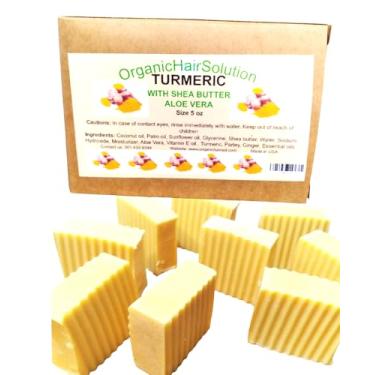 Imagem de Organic Hair Solution-Sabonete em barra de cúrcuma para rosto e corpo com Aloe Vera, Manteiga de Karité, Gengibre e Salsa | Para homens, mulheres e adolescentes – adequado para todos os tipos de pele