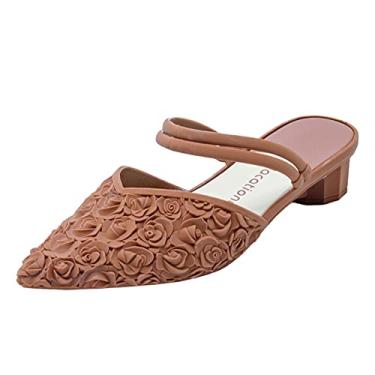 Imagem de Sandálias femininas de plástico pontiagudo com padrões sandálias femininas planas versáteis para sandálias deslizantes, Marrom, 6.5