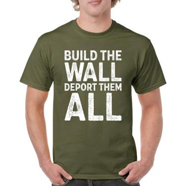 Imagem de Camiseta masculina Build The Wall Deport Them All Trump 2024 Illegal Immigration MAGA America First President 45 47, Verde militar, 3G