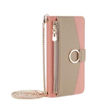 Imagem de Capa de telefone carteira crossbody para Oneplus Nord N30 N20 8 7 Pro5 5T 7T 6T 3 3T Capa de couro com corrente de metal, rosa, para OnePlus 7
