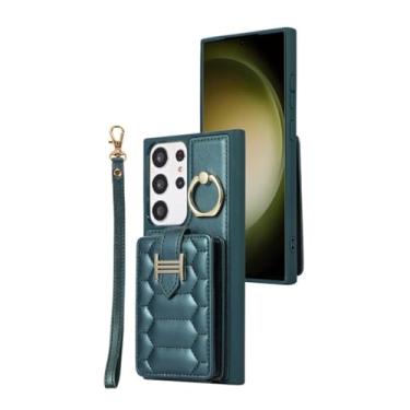 Imagem de Capa de couro flip vertical com cordão para Samsung Galaxy S23 Ultra S22 Plus S21 S20 FE A14 A54 Z Fold 5 4 3 Capa de metal para cartão carteira, verde, para Samsung S20 Ultra