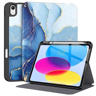 Imagem de Supveco Capa para iPad 10ª Geração 10,9 polegadas 2022 com suporte para lápis - [Suporte Apple Pencil 1ª Geração + Auto Wake/Sleep], capa premium com suporte fólio com capa traseira de TPU macio para iPad 10ª geração - azul mármore