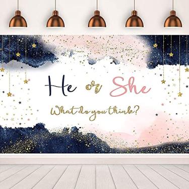 Imagem de Gender Reveal Party Decoration Backdrop He or She Pink or Blue Boy or Girl Baby Shower Party Banner Twinkle Little Star Decor Photography Background Supplies