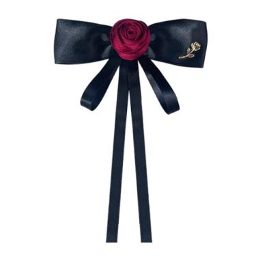 Imagem de JKQBUX Moda elegante rosa flor laço laço broche broche broche para mulheres meninas laço pré-amarrado broche laço corpete colar acessório, 13*19cm, Alumínio, tecido