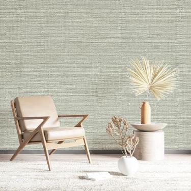 Imagem de Papel de parede Simon&Siff, Texturizado, Retirar e Colar, Tecido de Grama Neutro Sintético, Impermeável, Autoadesivo, para Decoração de Casa, Quarto, Cozinha, Armário, Verde, 0,45 x 5 m