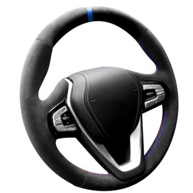 Imagem de Alfanxi Capa de volante Alcantara com costura manual para BMW G20 G21 G30 G31 G32 X3 G01 X4 G02 X5 G05/ X7 G07 Z4 G29 G11 G12 (listra azul)