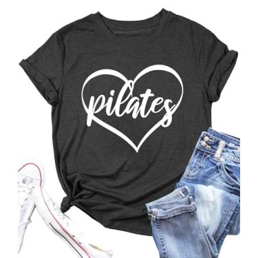 Imagem de PECHAR Camisetas femininas de Pilates - Camisetas de coração com estampa de ioga para amantes de esportes, presentes para professores de Pilates, Cinza, M