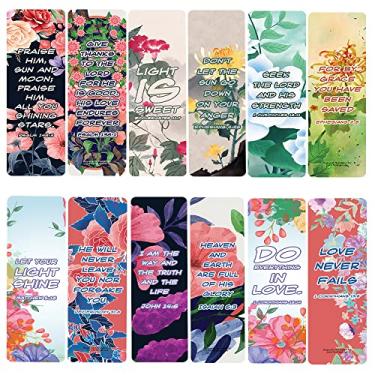Imagem de NewEights Marcadores de livro com desenhos de flores com versículos bíblicos completos (5 conjuntos x 6 cartões) – Conjunto de cartas motivacionais diárias – Conjunto de coleção de cortadores de