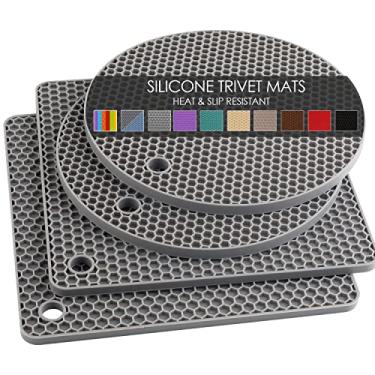 Imagem de Tapetes de silicone para trivetes, suportes de panela de silicone para panelas e frigideiras, tapetes resistentes ao calor para mesas, bancadas, descanso de colher e porta-copos grandes, pacote com 4