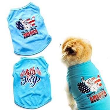 Imagem de Pacote com 2 camisetas para cachorro Happy 4th of Julho, roupa de cachorro Memorial Day, camiseta regata para gatos, roupas patrióticas para cães pequenos, roupas para gatos (grande, pata + óculos de