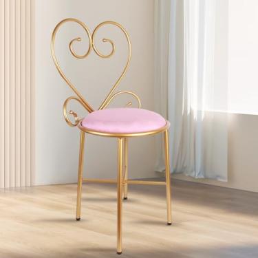 Imagem de Gluck Plants Cadeiras de toucador, cadeira de maquiagem de veludo, banquinho rosa, poltrona moderna otomana, assento de veludo com moldura de metal dourado para quarto de meninas, sala de estar, sala