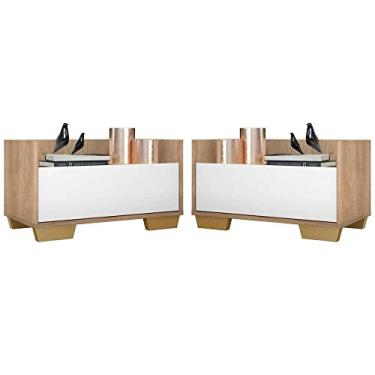 Imagem de Kit c/ 2 Mesas de Cabeceira 80 cm c/Pés Quadrados Multimóveis Rustic/branco/natural