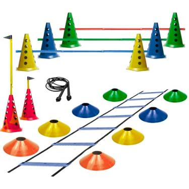 Imagem de Escada Funcional + 8 Cones C/ 4 Barreiras + 8 Pratos Agilidade + 1 Corda De Pular