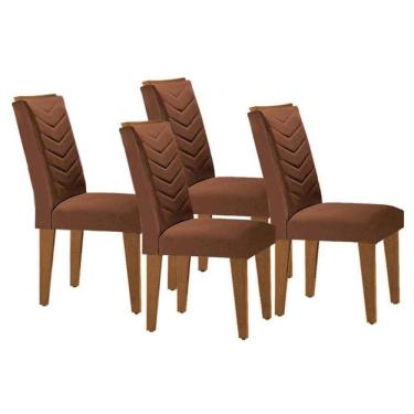 Imagem de Cadeira Sala de Jantar Londrina Madeira Kit 4 Un Capuccino - Veludo Marrom - Rufato
