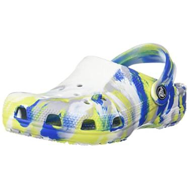 Imagem de Crocs Tamanco infantil clássico marmorizado tie-dye, Branco/cobalto brilhante, 23