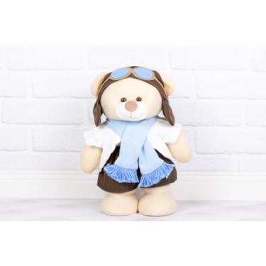 Imagem de URSO AVIADOR CLASSICO PELUCIA FIXA EM PÉ 20 CM (AZUL CLARO)