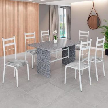 Imagem de Conjunto Sala de Jantar Mesa Retangular 140x75cm Tampo Granito Ocre 6 