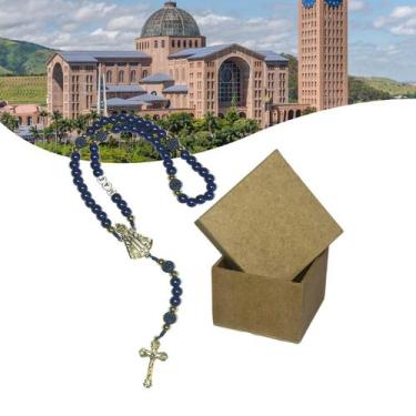 Imagem de Terço Religioso Catolico Perola Azul Com Caixa Mdf Mãe  - Coisas Para 