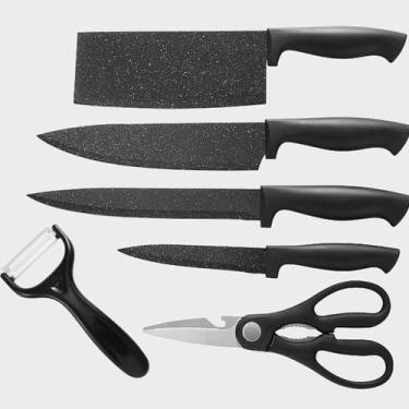 Imagem de Kit Facas Chef 6 Peças Preto Cozinha Em Aço Inox Churrasco Gourment - 