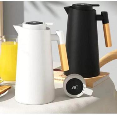 Imagem de Garrafa Térmica Termometro Digital 1L Café Chá Com Cabo Madeira - Bul 