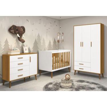 Imagem de Jogo de Quarto Retrô para Bebê Completo 3 Portas Isis Branco Fosco com