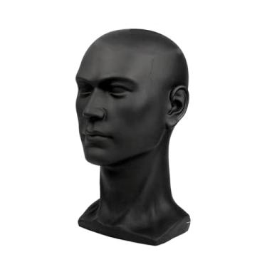Imagem de Zialofi Cabeça de manequim masculino peruca modelo de exibição estável peruca titular chapéu rack multifuncional cabeça de manequim para boné óculos chapéu, Preto Fosco