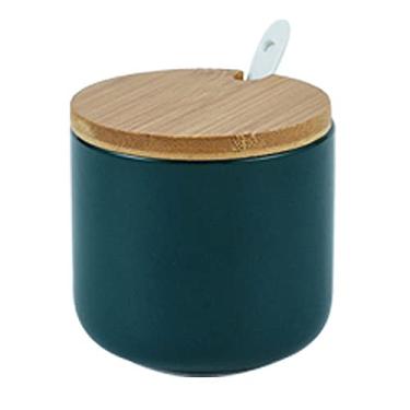 Imagem de RockTrend Pote de tempero de cerâmica de cor pura simples pote de condimento açucareiro com tampa e colher de bambu