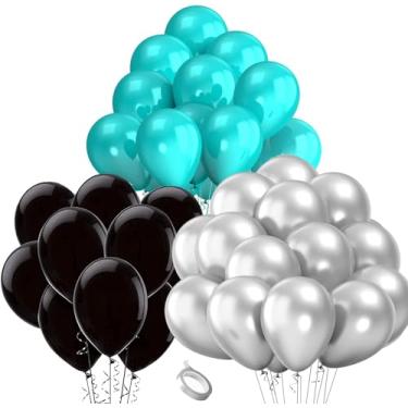 Imagem de Decorações de aniversário para mulheres, preto, turquesa, prata, azul-petróleo, preto, balões de 30 peças de decoração de chá de noiva, casamento/café da manhã, azul e prata, decoração de formatura 2022