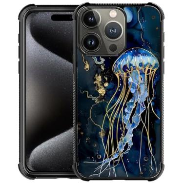Imagem de Goodsprout Capa compatível com iPhone 16 Pro Max, azul profundo, água-viva, oceano, design incrível, à prova de choque, antiarranhões, capa traseira rígida de policarbonato para iPhone 16 Pro Max