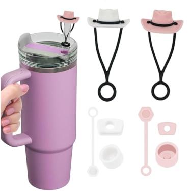 Imagem de Conjunto de rolha de derramamento de silicone e chapéu de cowboy de silicone capas de palha para copo Stanley 2.0 850 g e 1,134 g com capa de palha bonito engraçado copo de palha acessórios para