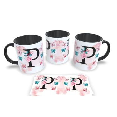 Imagem de Caneca Preta de Porcelana Personalizadas Alfabeto iniciais Nomes (P)