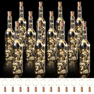 Imagem de 24 peças de luzes de garrafa de vinho com cortiça, 12 garrafas de vinho vazias e 12 pacotes de 3 metros 30 luzes de cortiça à prova d'água operadas por bateria para decorações de festa de casamento de