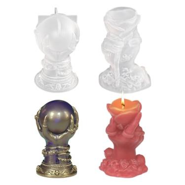 Imagem de Cestony 2 peças de moldes 3D de silicone em forma de fantasma/crânio e vela em forma de rosa para fazer bolo, vela de resina, pilar, velas de aromaterapia, sabonete, flor, amostra, argila artesanal