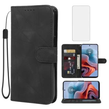 Imagem de Wanyuexes Capa para Moto G34 5G, Motorola G34 XT2363-2 Capa carteira com protetor de tela de vidro temperado, pele sensação de pele flip suporte suporte para cartão de crédito capa de telefone para