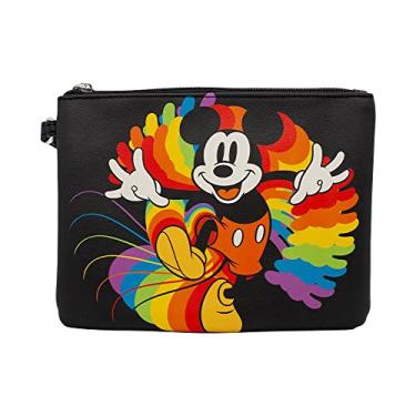 Imagem de Carteira da Disney com fecho de fivela, bolso único, Mickey Mouse Action Pose Trails Black Rainbow, couro vegano