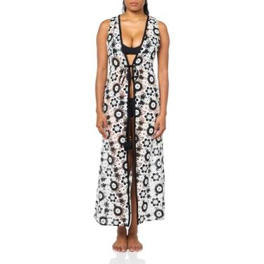 Imagem de Ramy Brook Vestido longo feminino Anya Tie Front Crochet, Conjunto de crochê margarida preto/branco, PP