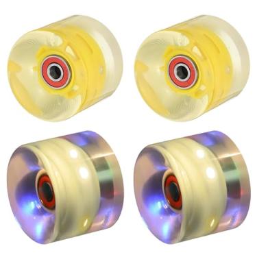 Imagem de PATIKIL Rodas de skate iluminadas 60 x 45 mm, pacote com 4 rodas de skate de poliuretano 78A com rolamentos para substituição de patinação de duas fileiras de cruzeiro ao ar livre, amarelo