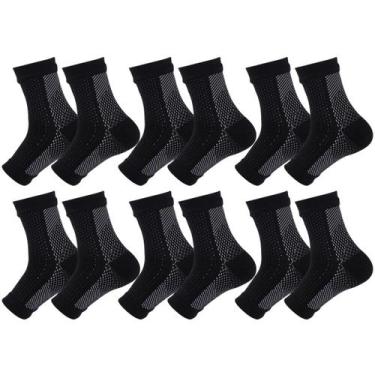 Imagem de Kit 6 pares meias compressão pretas alívia dor pés fascite plantar - S