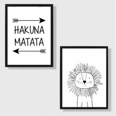 Imagem de Kit 2 Quadros Hakuna Matata Leãozinho 24x18cm - com vidro - Quadros On