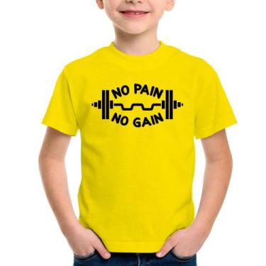Imagem de Camiseta Infantil No Pain No Gain - Foca na Moda, Amarelo, 4