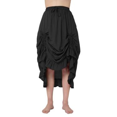 Imagem de ThePirateDressing Saia feminina boho cigana longa maxi vitoriana renascentista pirata camponesa alto baixo flare saia C1824 preta GG